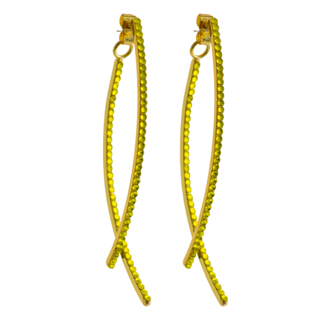 e-3743 criss cross yellow crystal earrings