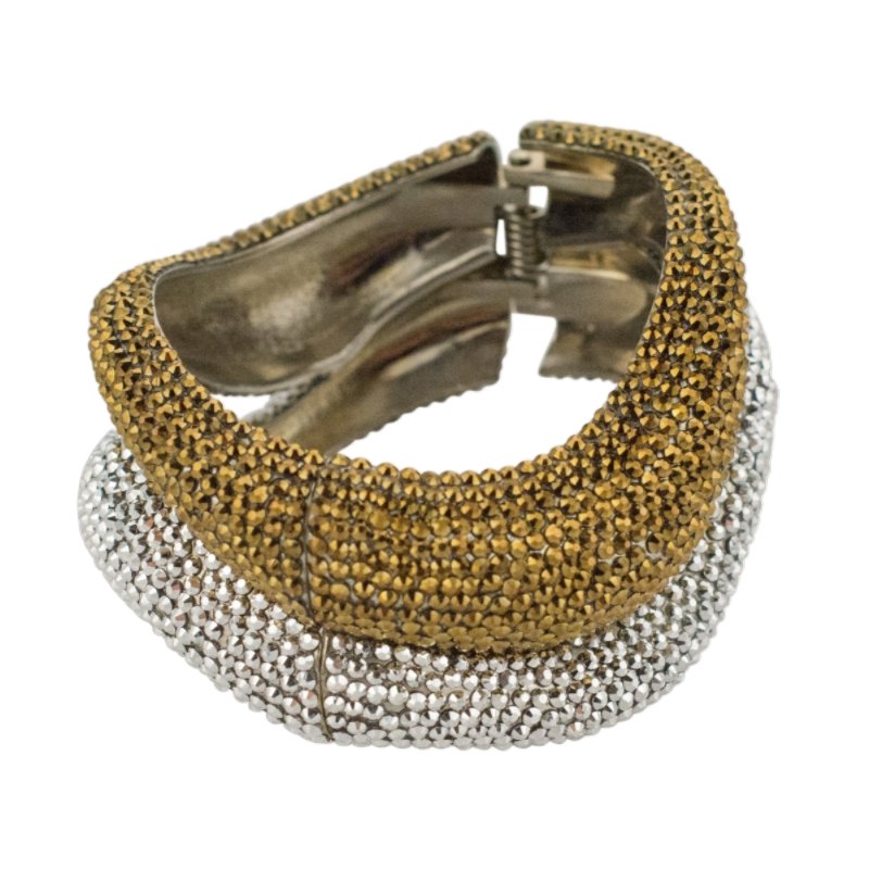 DOUBLE CURVE BRACELET (Gold & Silver crystals) - CLÁUDIA LOBÃO -B-1916-Gold/Silver -