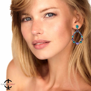 model wearing style ve-1115 multi colored tear drop earrings