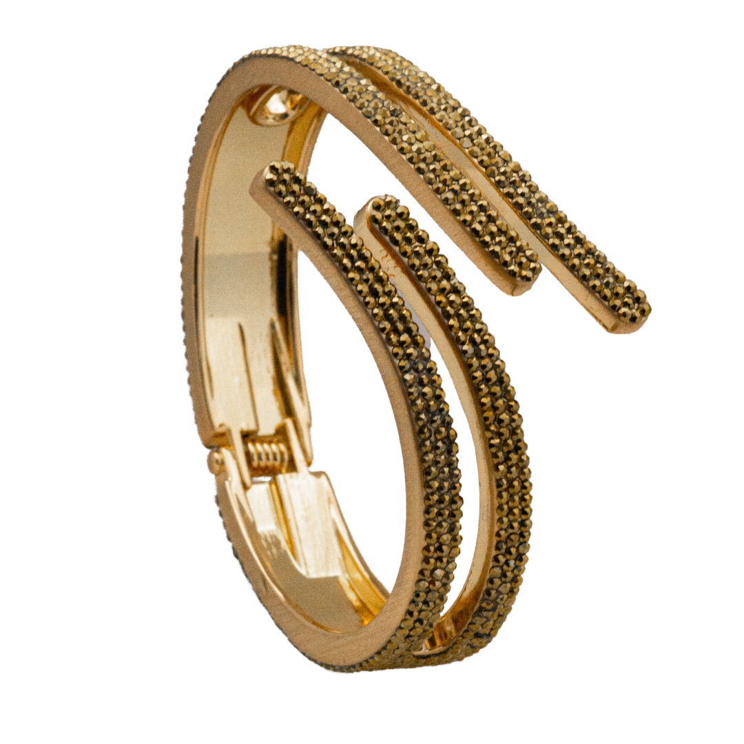 MODERN GEOMETRIC SHAPED dourado gold crystal hinged bracelet style b-1940