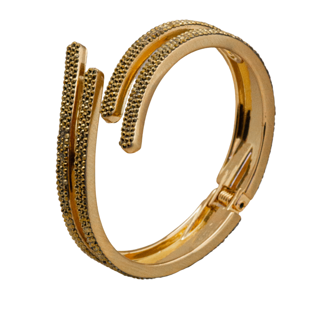 MODERN GEOMETRIC SHAPED dourado gold crystal hinged bracelet style b-1940