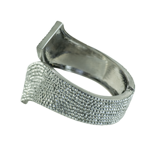 wide band chrome crystal hinged bracelet style b-1942