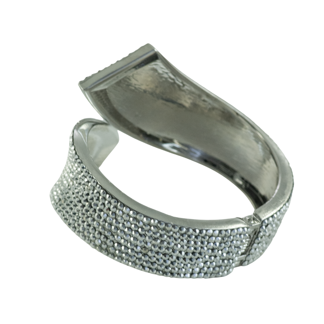 wide band chrome crystal hinged bracelet style b-1942