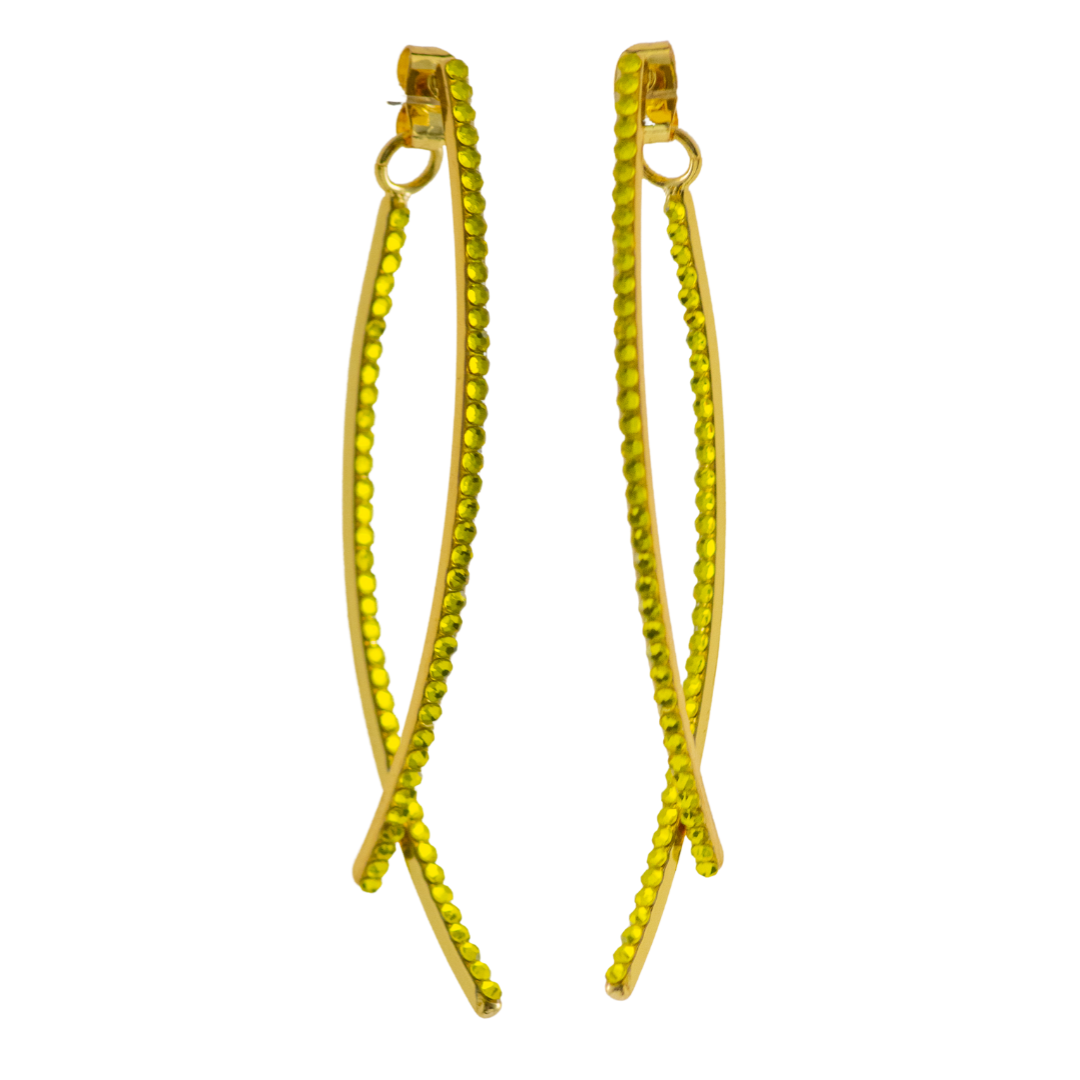 e-3743 criss cross yellow crystal earrings 
