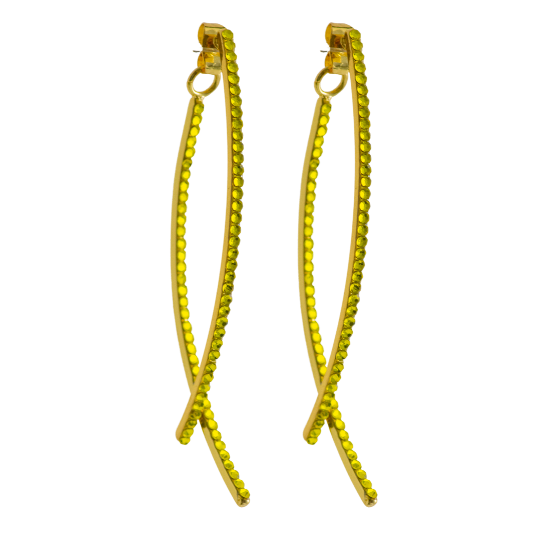 e-3743 criss cross yellow crystal earrings 