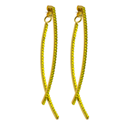 e-3743 criss cross yellow crystal earrings 