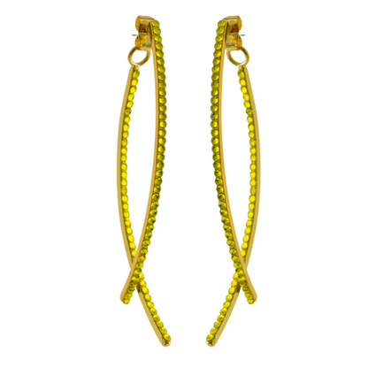 e-3743 criss cross yellow crystal earrings 