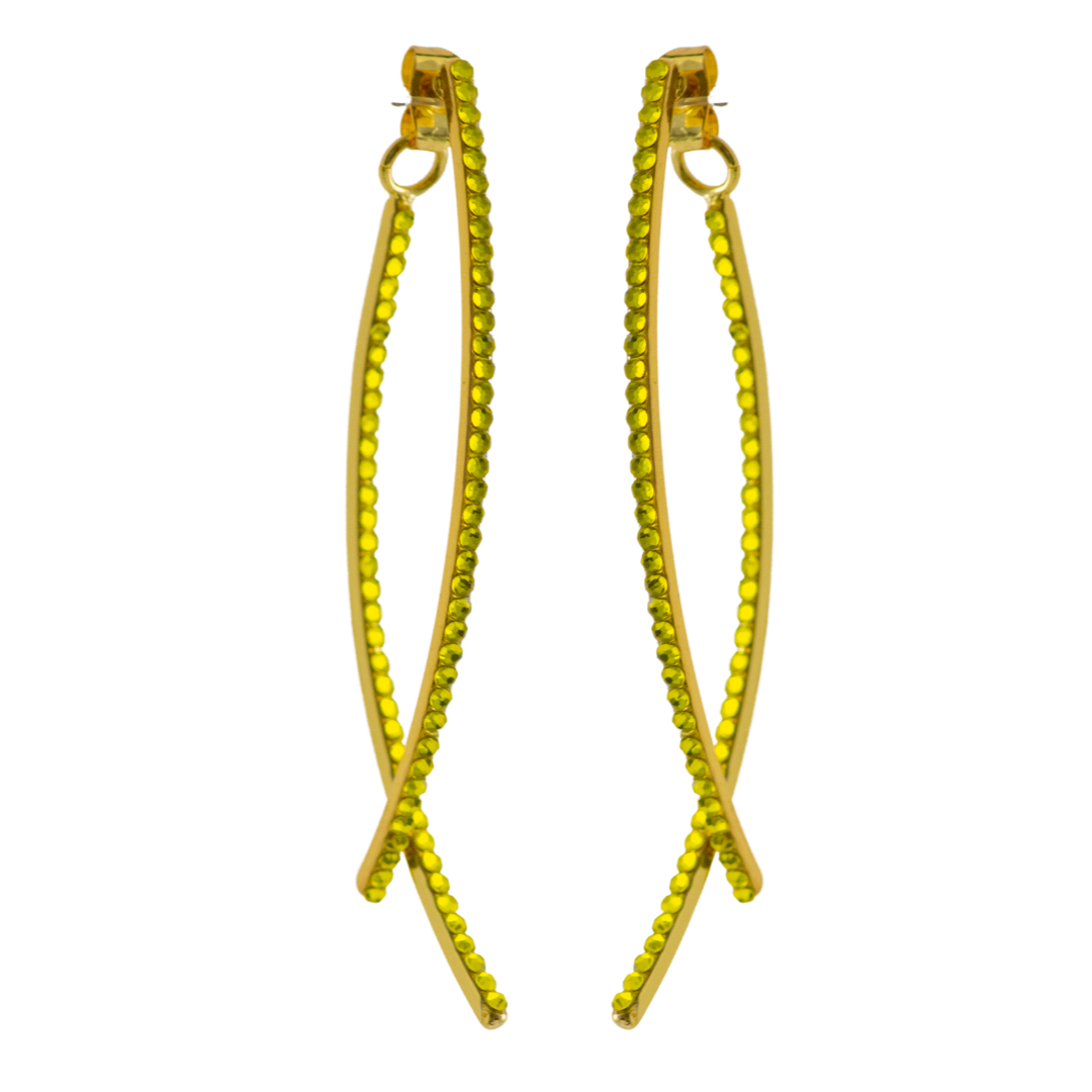 e-3743 criss cross yellow crystal earrings 