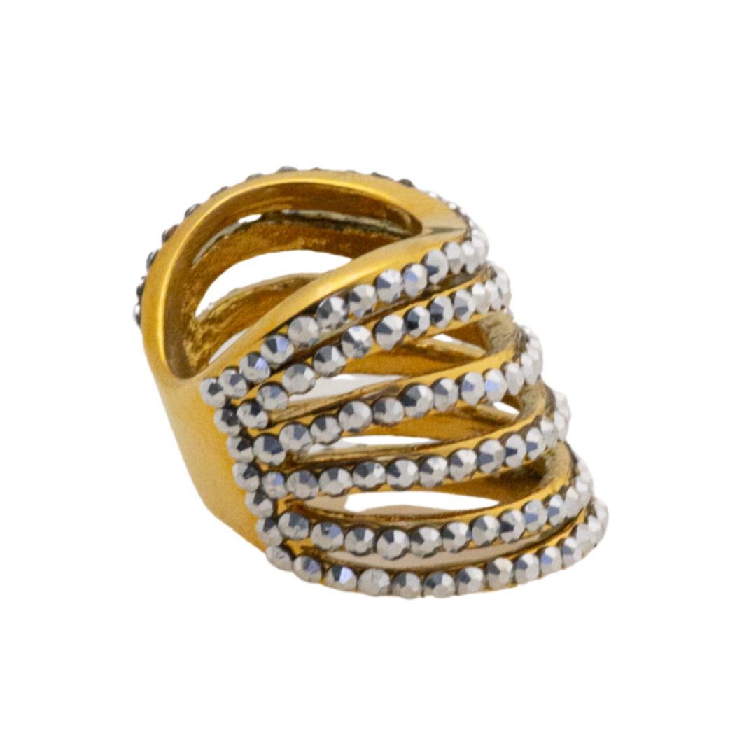 Hand applied crystals cut design gold plated ring