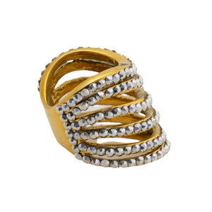 Hand applied crystals cut design gold plated ring