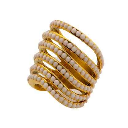 Hand applied crystals cut design gold plated ring