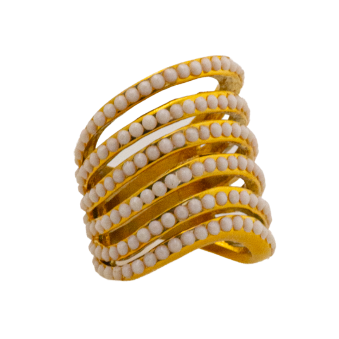 Hand applied crystals cut design gold plated ring