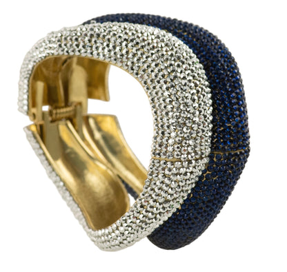 DOUBLE CURVE BRACELET (Blue & Silver Crystals) - CLÁUDIA LOBÃO -B-1916-Blue and Silver - Bracelets