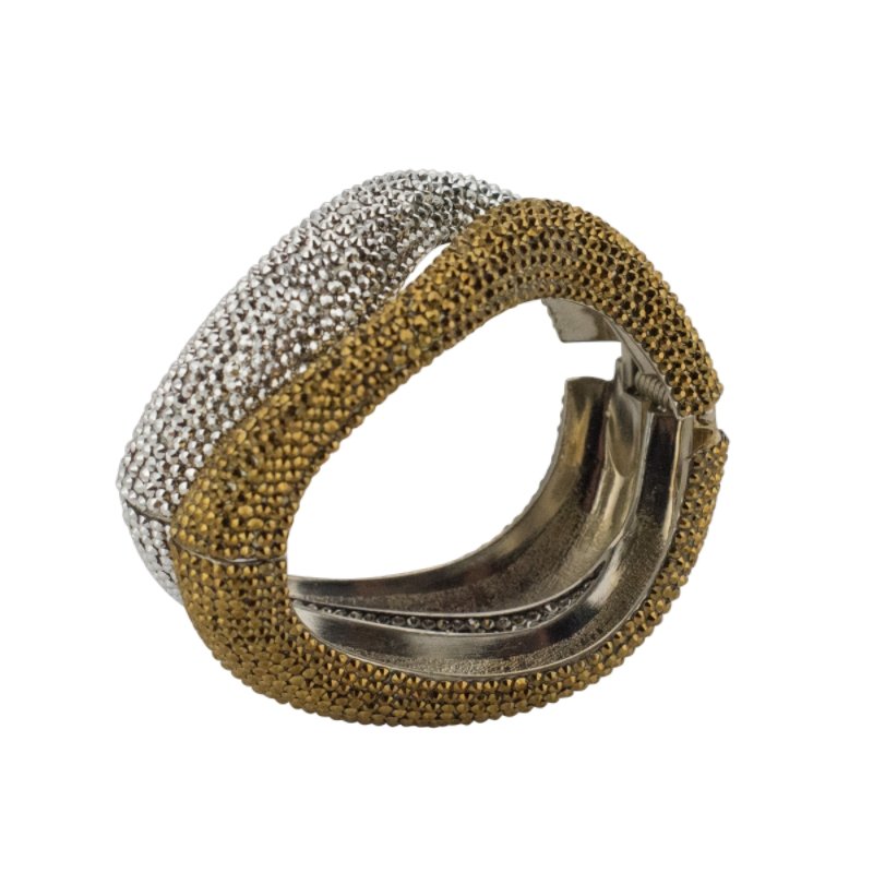 DOUBLE CURVE BRACELET (Gold & Silver crystals) - CLÁUDIA LOBÃO -B-1916-Gold/Silver -