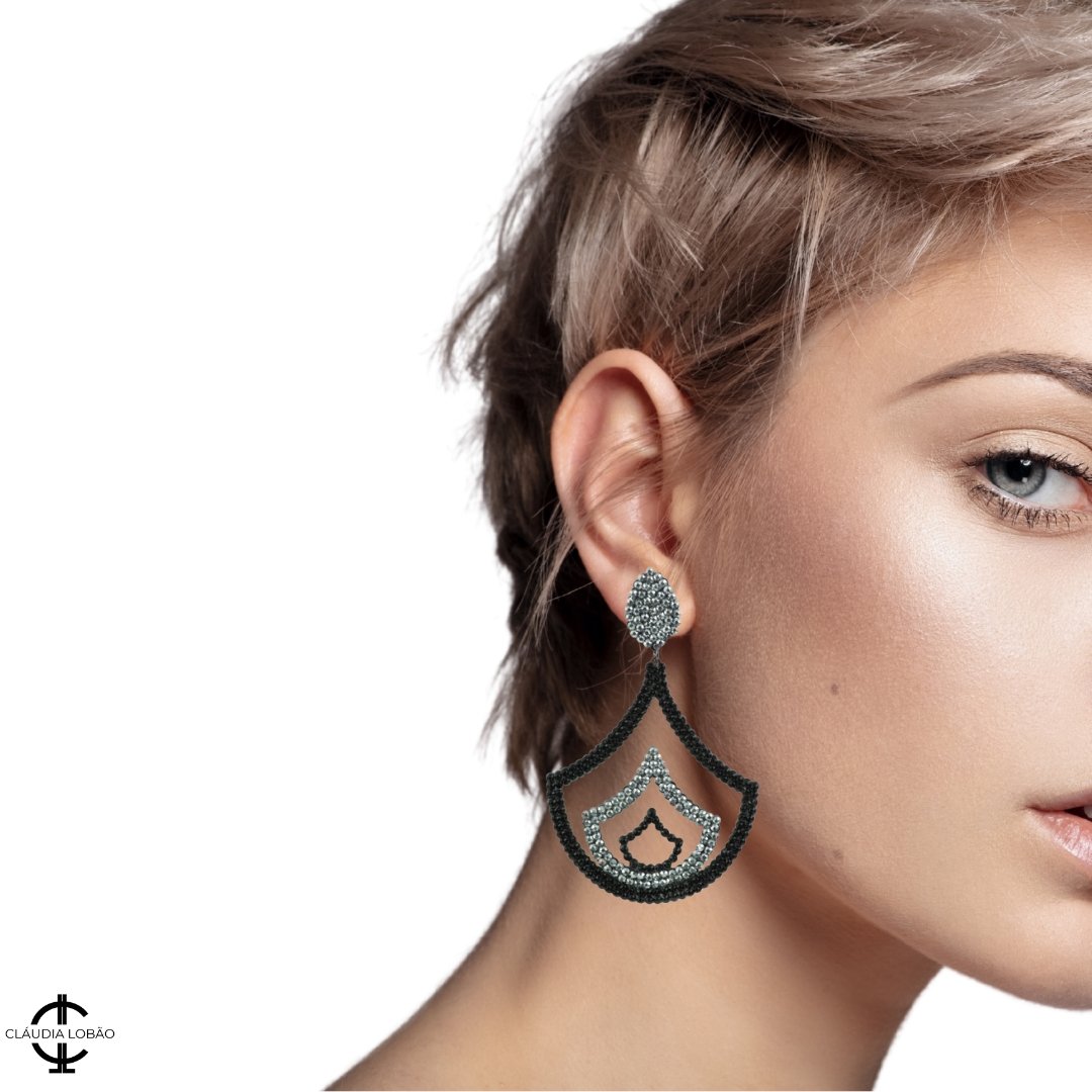 WITH IT EARRINGS (Black & Silver crystals) - CLÁUDIA LOBÃO -E-3655-Black & silver - Earrings