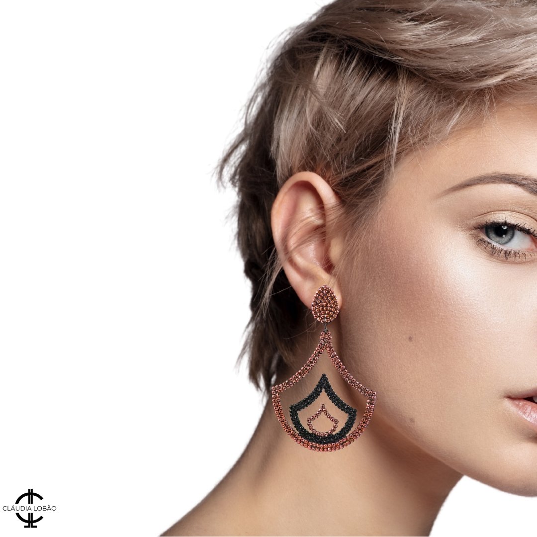 WITH IT EARRINGS (Rose & Black crystals) - CLÁUDIA LOBÃO -E-3655-rose & black - Earrings