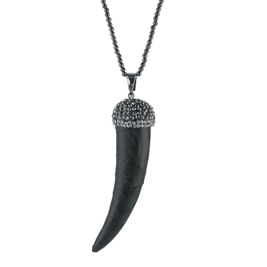 LEATHER HORN (Black) NECKLACE - CLÁUDIA LOBÃO -VN-1038-Black -