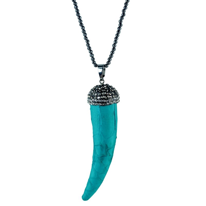 LEATHER HORN (Turquoise) NECKLACE - CLÁUDIA LOBÃO -VN-1038-TUR -
