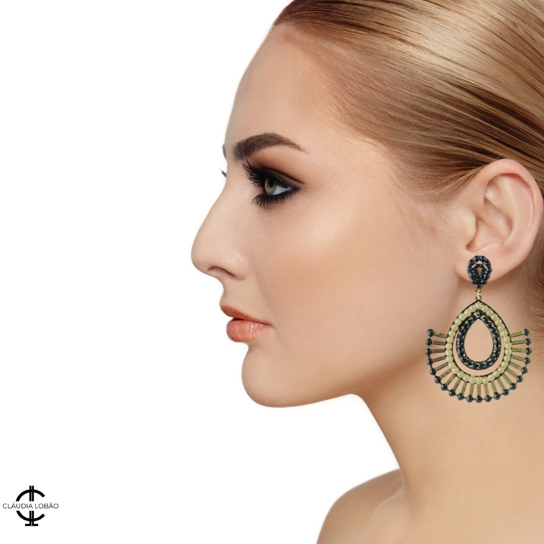 METRO EARRINGS (Black & Opal white) - CLÁUDIA LOBÃO -E-1976-black & opal white -